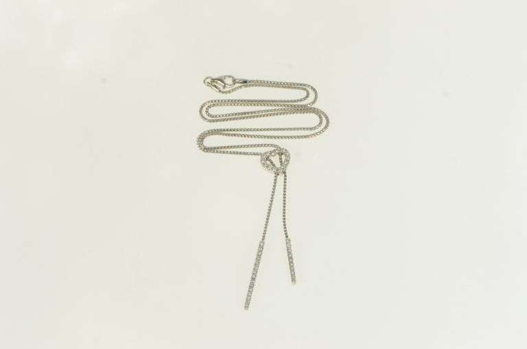 18K White Gold 0.75 Ctw Diamond Heart Lavalier Bar Necklace