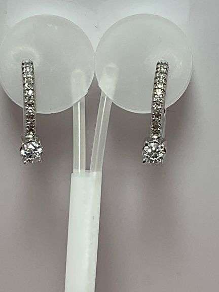 BRAND NEW 14K WHITE GOLD DIAMOND LOOP EARRINGS