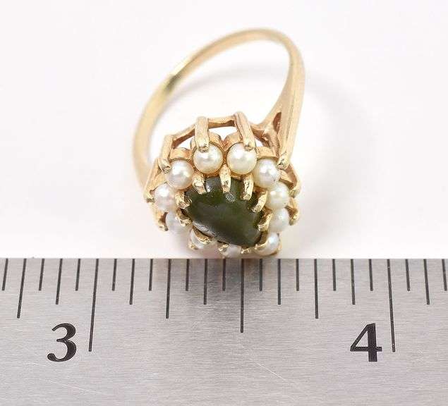 Soulful 10K Yellow Gold Nephrite and Pearl Seed Ring