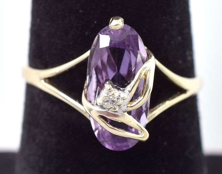 Sentimental 10K Yellow Gold Amethyst and Diamond Gemstone Ring