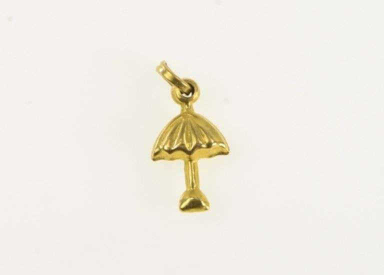 18K Yellow Gold 3D Puffy Umbrella Rain Spring Symbol Charm/Pendant