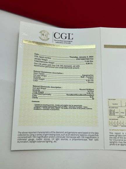 CERTIFIED BRAND NEW 14K WHITE GOLD DIAMOND AND AQUAMARINE RING