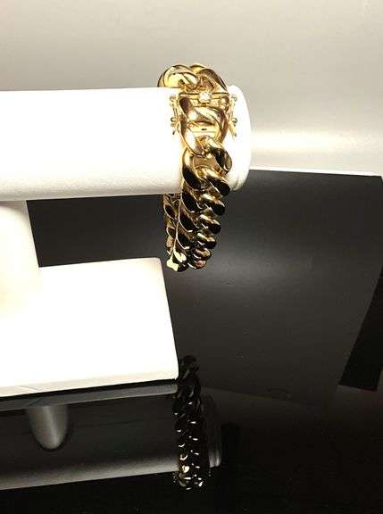 Huge 123.5 Gram 14 Kt Gold Plate Curb Link Bracelet