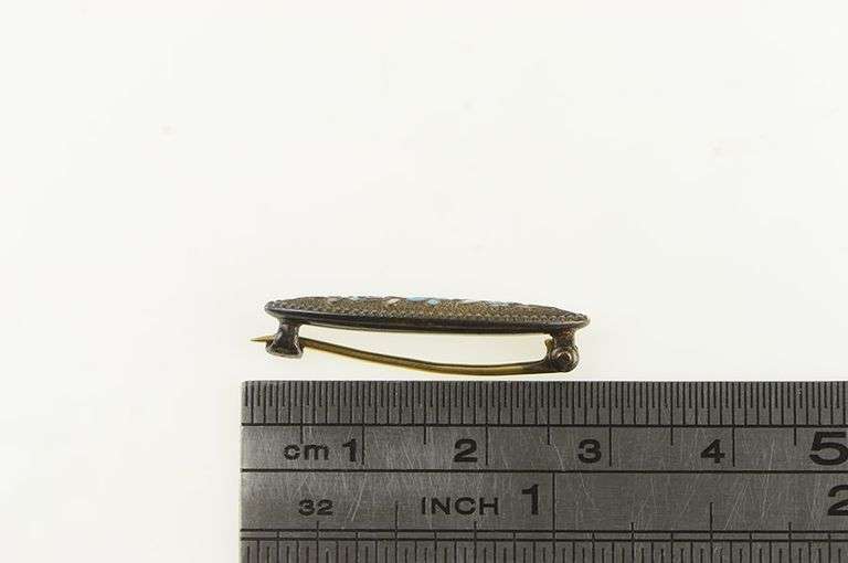 14K Yellow Gold Victorian Enamel Forget Me Not Flower Pin/Brooch