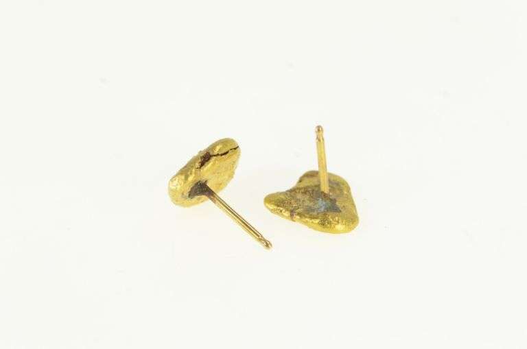 14K Yellow Gold Textured Raw 24k Nugget Cluster Stud Earrings