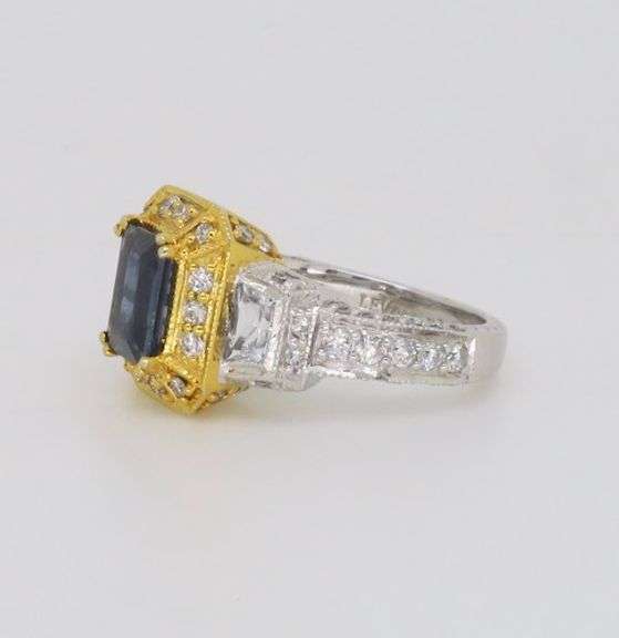 LeVian Blue Sapphire & Diamond Halo Ring