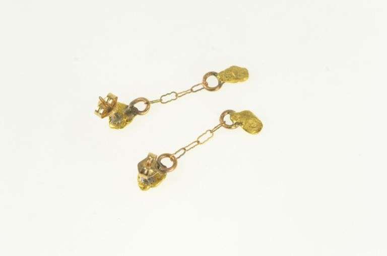 14K Yellow Gold Raw 24K Nugget Tiered Cluster Dangle Earrings