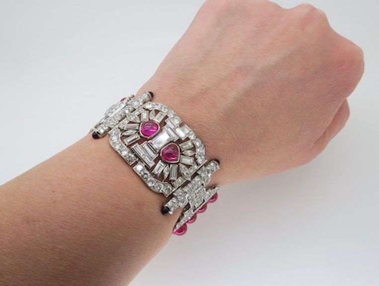 Art Deco 18.04CTW Diamond & Ruby Bracelet