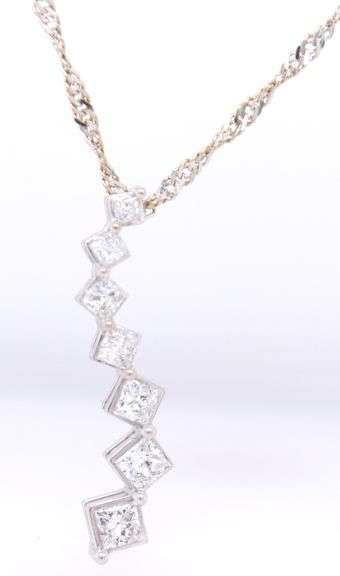 14kt White gold 1.50ctw Princess cut diamond Journey pendant on chain necklace
