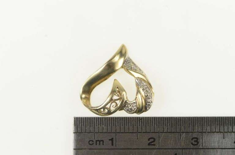 10K Yellow Gold Diamond Curvy Loop Heart Love Pendant
