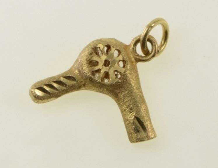 14K Yellow Gold Hair Dryer Vintage Stylist Hairdresser Charm/Pendant