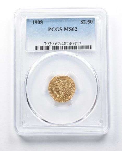 MS62 1908 $2.50 Indian Head Gold Quarter Eagle PCGS