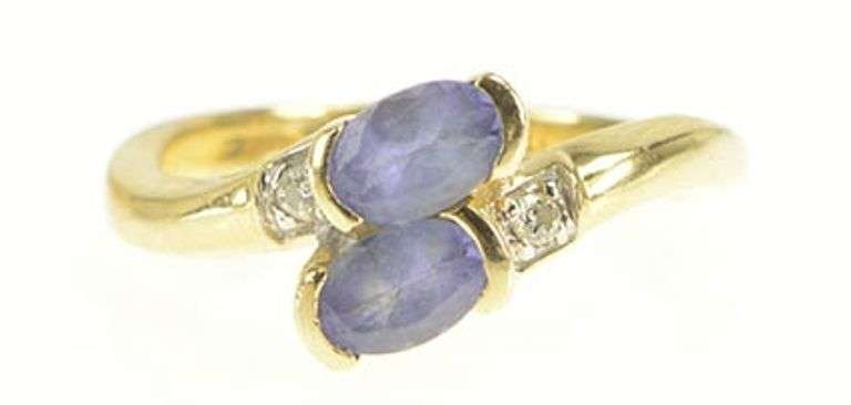 14K Yellow Gold Oval Tanzanite Diamond Accent Bypass Ring