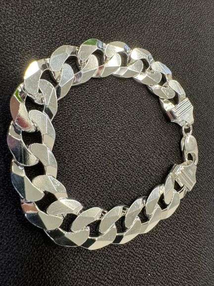 Men's 15.5mm Solid .925 Sterling Silver Flat Curb Chain Link Italy Bracelet 9" inch