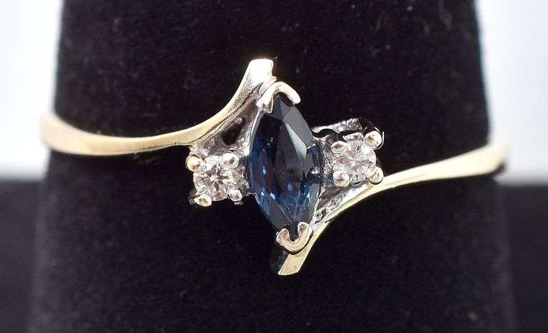 Angelic 14K Yellow Gold Blue Sapphire and Diamond Ring