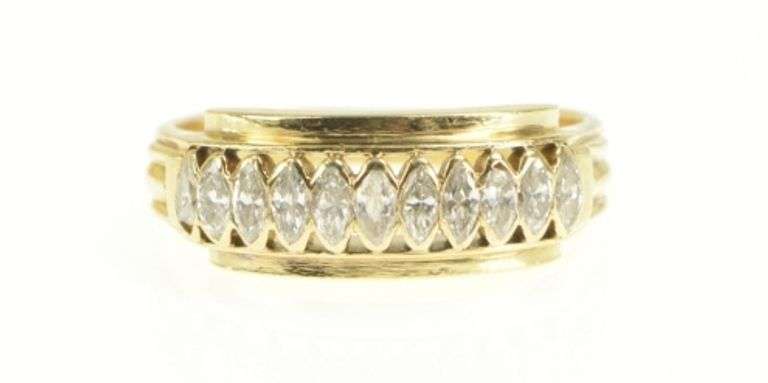 14K Yellow Gold 1.00 Ctw Marquise Diamond Wedding Band Ring