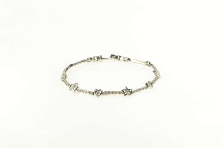 14K White Gold 1.25 Ctw Heart Star Diamond Bar Tennis Bracelet