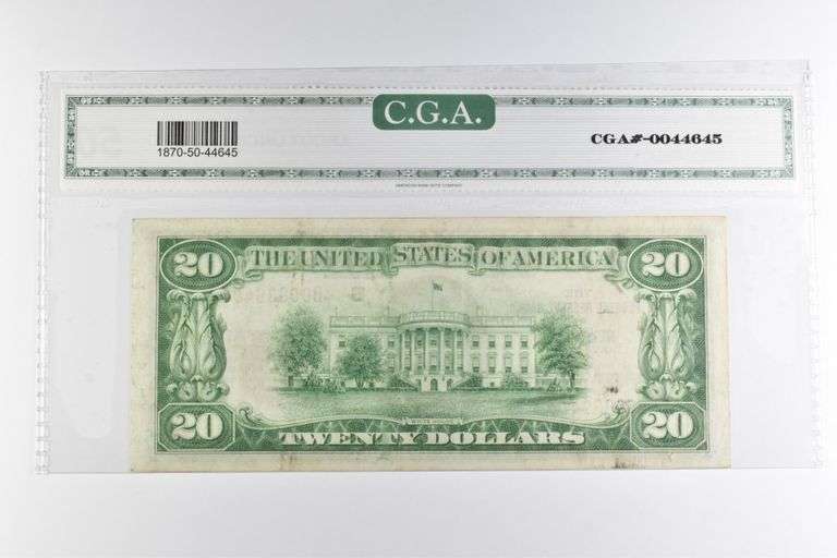CGAI About Unc 50 $20 1929 NY, US Natl Currency Brown Seal FR-1870-B