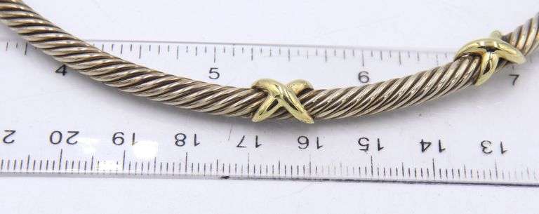 925 Sterling silver two tone X cable collar necklace