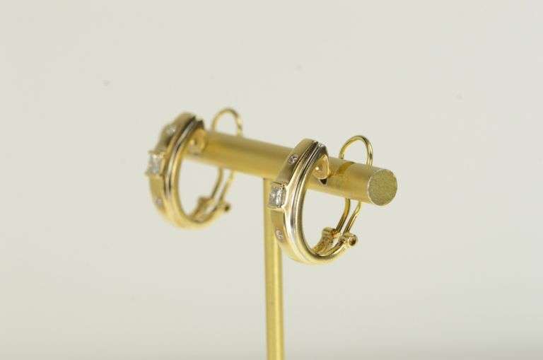 14K Yellow Gold Princess Diamond Oval French Clip Hoop Earrings
