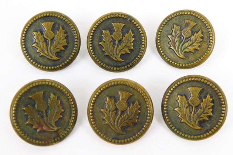6 Antique Brass Thistle Buttons