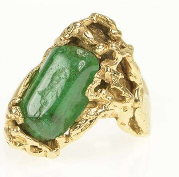 14K Yellow Gold 1960's Emerald Abstract Tree Branch Root Ring