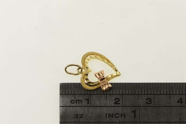 14K Yellow Gold Two Tone Heart Love Symbol Bow Charm/Pendant