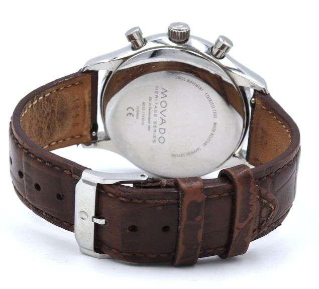 Movado Circa white dial watch with brown leather strap