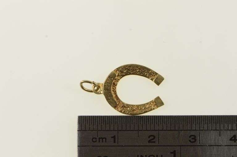 10K Yellow Gold 45 Years Engraved Horse Shoe Lucky Charm/Pendant