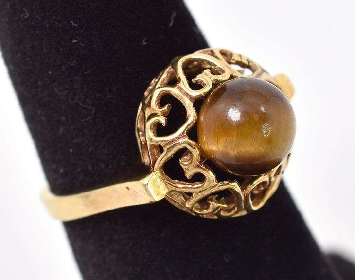 Heart Warming 14K Yellow Gold Tiger's Eye Gemstone Ring