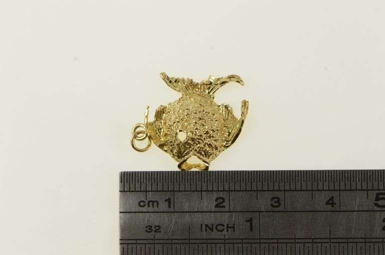 14K Yellow Gold Vintage Textured Fish Statement Charm/Pendant
