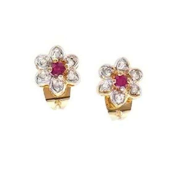 Beautiful 18 Kt Plate Natural Ruby and Diamond Earrings