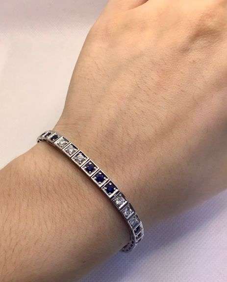ART DECO 14K WHITE GOLD SAPPHIRE AND DIAMOND TENNIS BRACELET