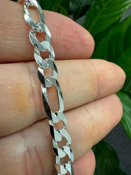 Men's 7mm Solid .925 Sterling Silver Flat Figaro Chain Link Italy Necklace 24"