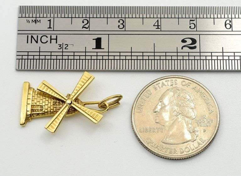 Useful 14k Diamond Insert Ring Neat 14K YG Windmill charm or pendant.