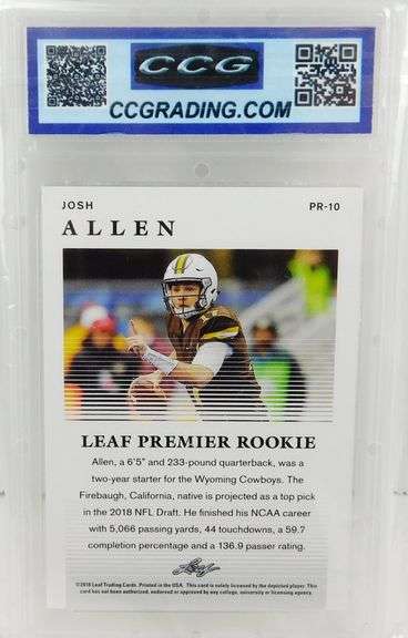 Josh Allen 2018 Rookie Football Card, 10 Gem MT