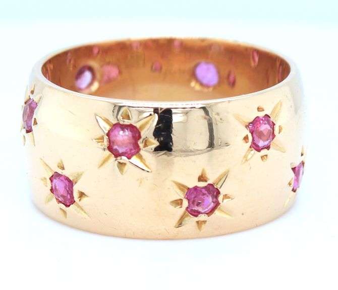 18kt Yellow gold Vintage burnished set ruby eternity band