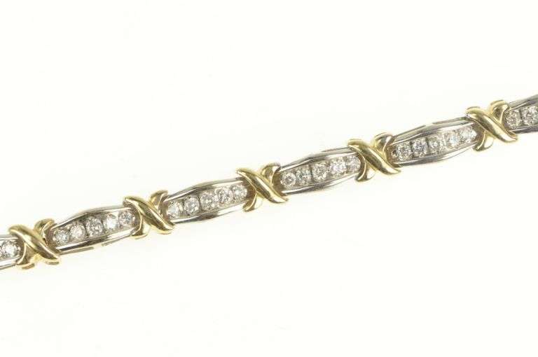10K White Gold 1.75 Ctw Two Tone Diamond X Tennis Bracelet