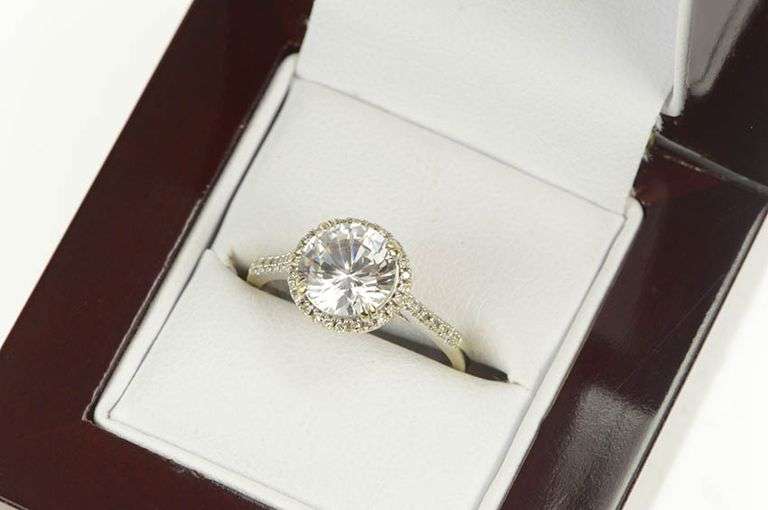 14K White Gold 2.16 Ctw Moissanite Halo Classic Engagement Ring