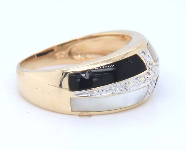 14kt Yellow gold black onyx and MOP diamond accent ring