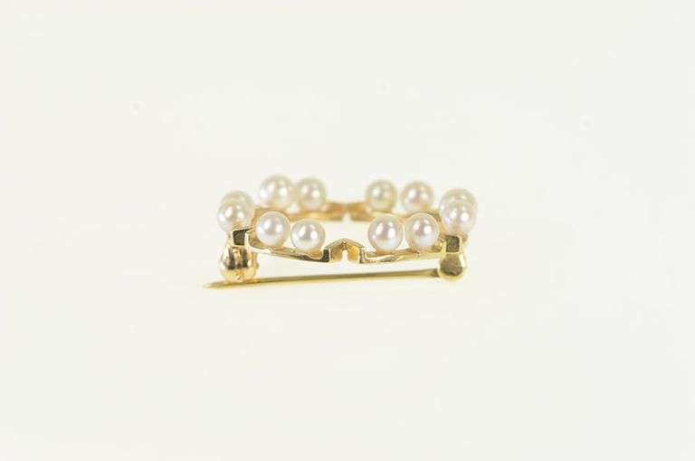 14K Yellow Gold Vintage Pearl Retro Circle Fashion Pin/Brooch