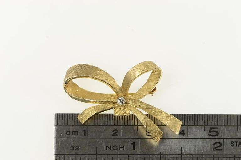 14K Yellow Gold Vintage Diamond Bow Ribbon Fashion Pin/Brooch