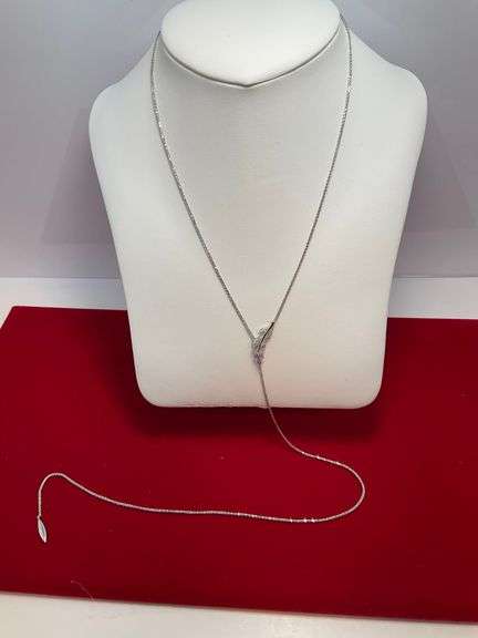 CERTIFIED BRAND NEW 14K WHITE GOLD DIAMOND BOLO NECKLACE