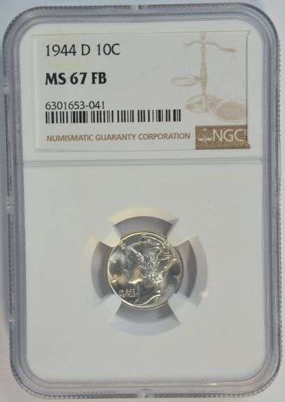 Superb Gem BU 1943-D Mercury Dime. NGC MS67 FB