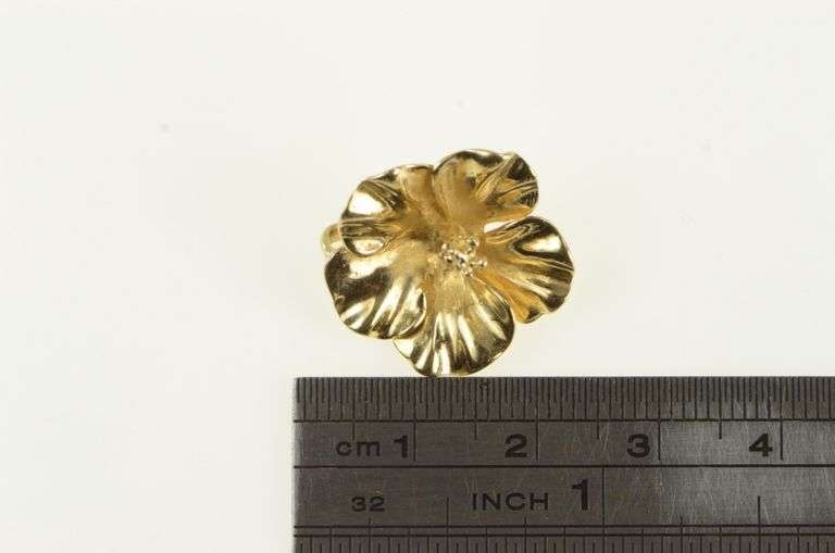 14K Yellow Gold Hibiscus Flower 3D Floral Botanical Pendant