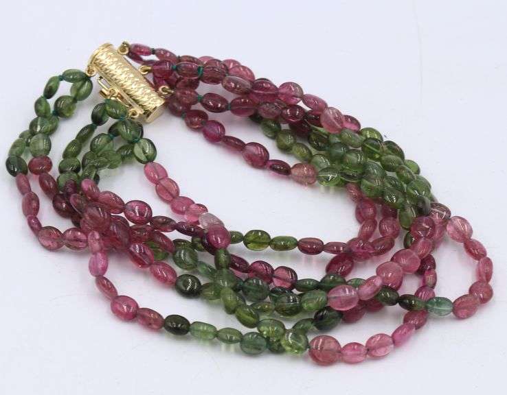 Tourmaline bead bracelet and 2 necklaces
