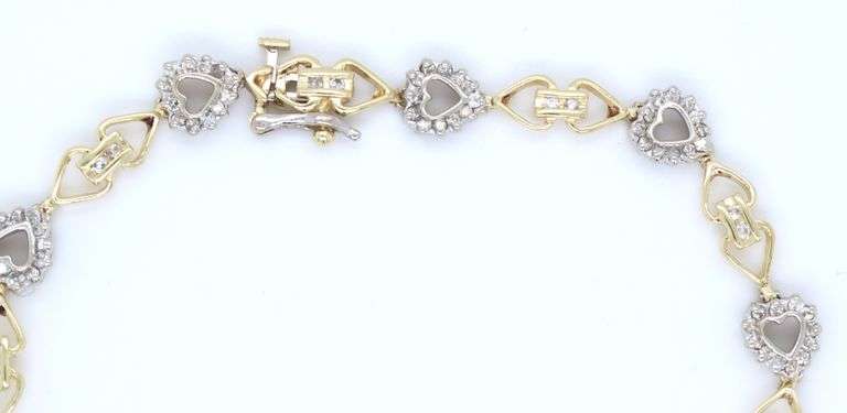 10kt Yellow gold diamond heart station bracelet