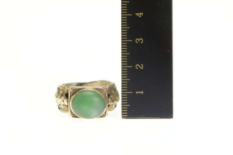 Sterling Silver Ornate Chinese Green Chalcedony 18k Two Tone Ring