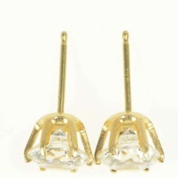 14K Yellow Gold Round Classic Simple CZ Solitaire Stud Earrings