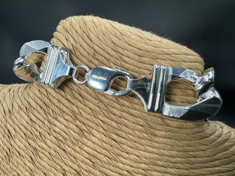 Men's 18mm Solid .925 Sterling Silver Flat Figaro Chain Link Italy Bracelet 9" inch
